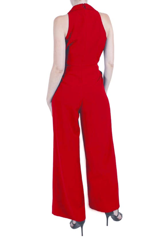 Shop Julia Jordan Lapel Sleeveless Wide Leg Jumpsuit In Red