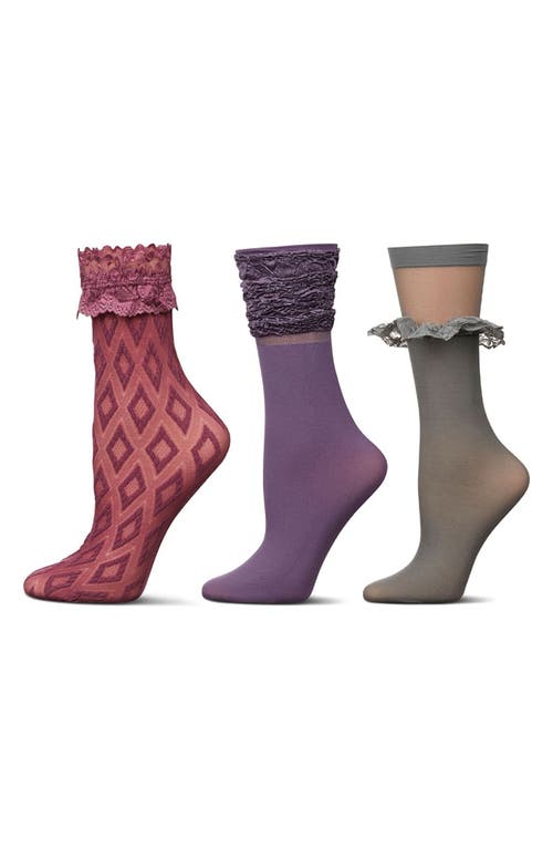 Memoi Assorted 3-pack Crew Socks In Black-red