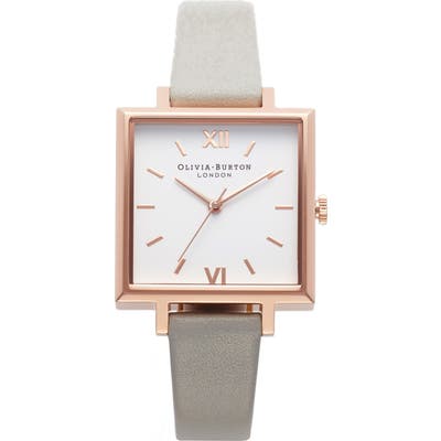 Olivia Burton Big Square Leather Strap Watch, 30Mm