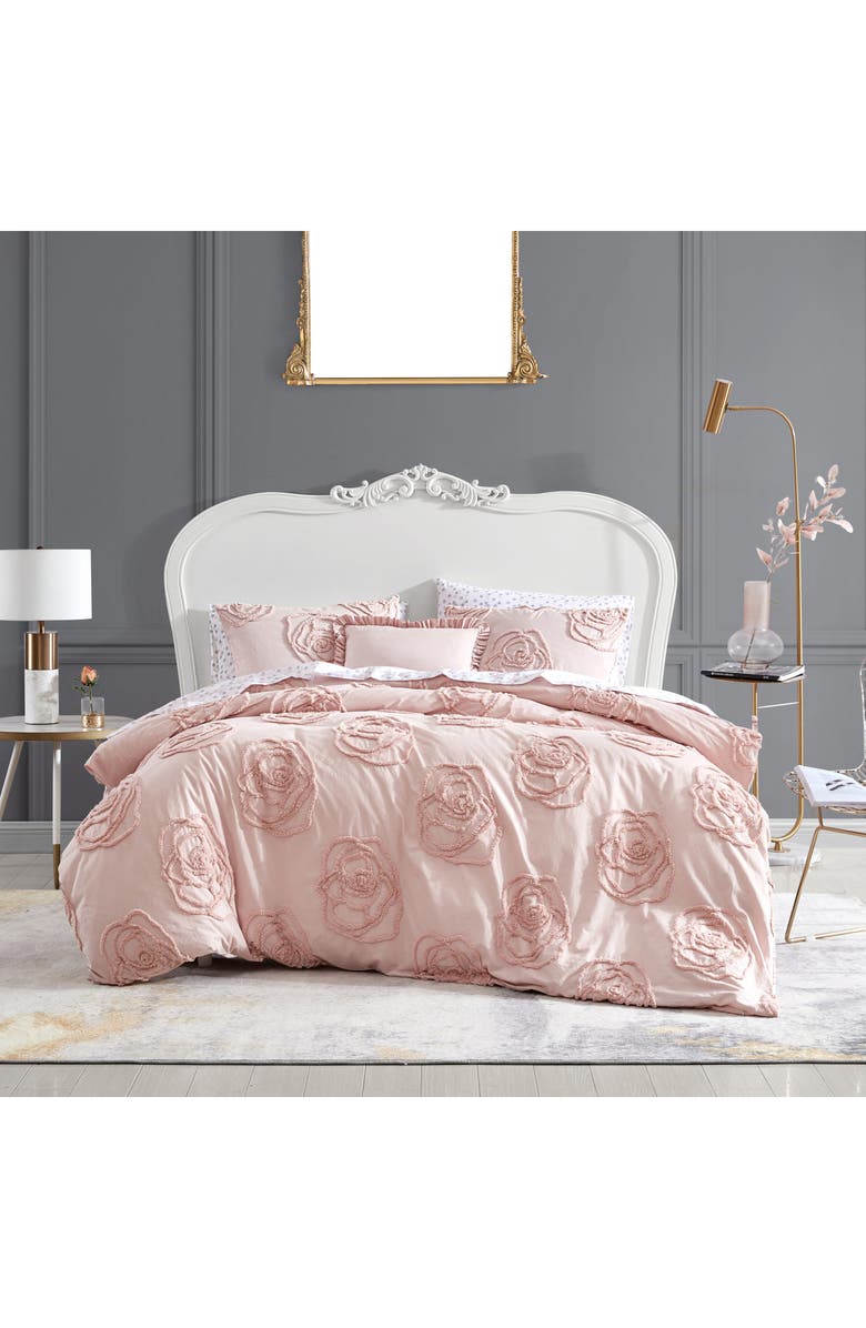 Betsey Johnson Rambling Rose Cotton Duvet Cover & Sham Set, Alternate, color, Light Pastel Pink