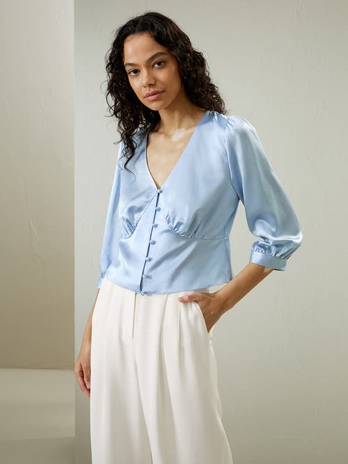 Lilysilk X Sonia Fitted Retro Corset Silk Top In Blue