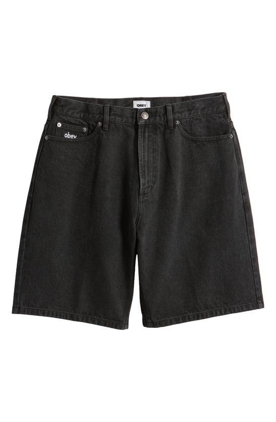 Obey Bigwig Baggy Denim Shorts In Faded Black