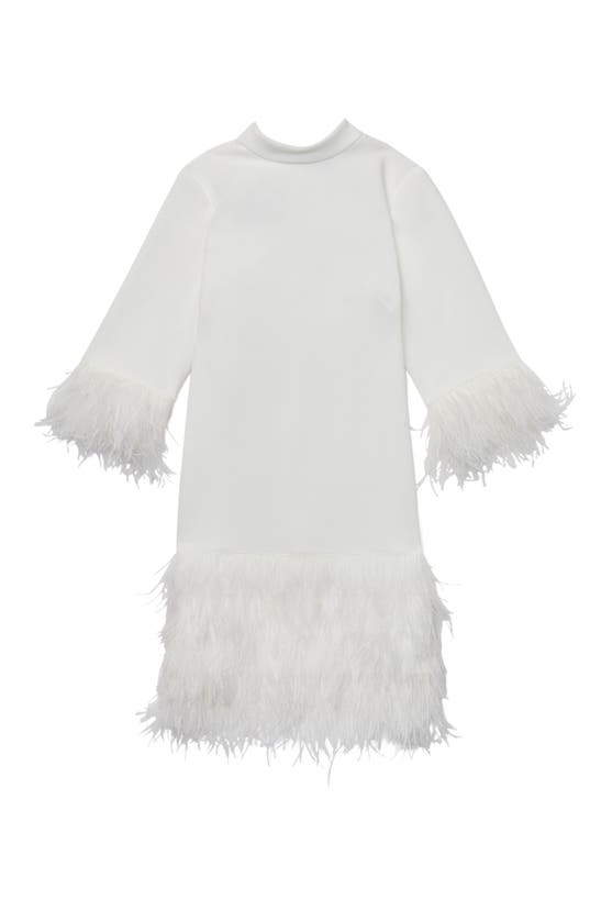 Shop Kate Spade New York Feather Trim Crêpe De Chine Dress In French Cream