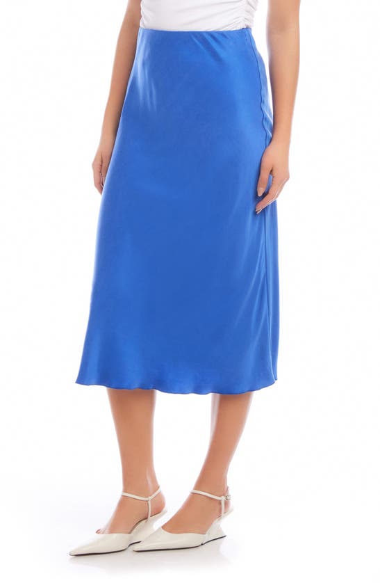 Shop Fifteen Twenty Mia Bias Cut Satin Midi Skirt In Cobalt