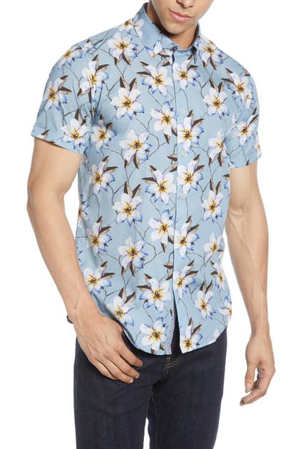 Ted Baker Baboo Plain Sateen Slim Fit Button-Down Shirt In Blue