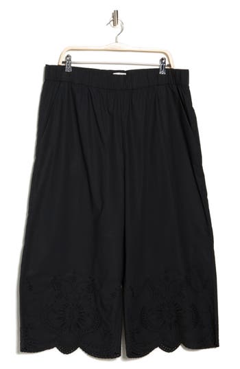 Joie Florence Embroidered Eyelet Scalloped Crop Pants In Caviar