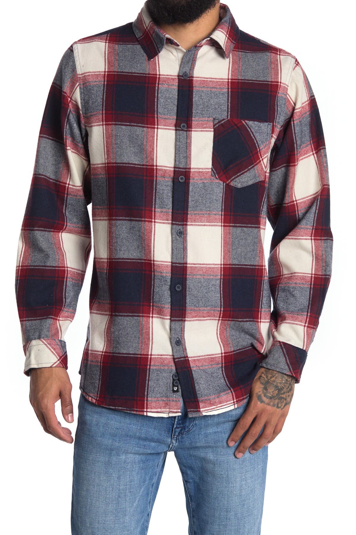 Burnside Plaid Flannel Shirt In Open Red6