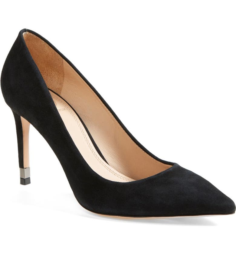 TORY BURCH 'Greenwich' Suede Pointy Toe Pump, Main, color, BLACK