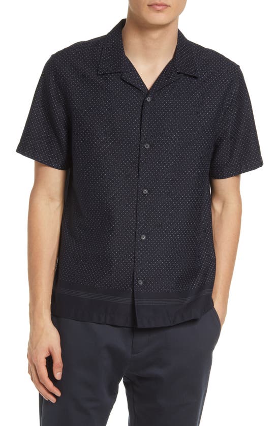 Click to view more detailed imagery on our partner's website Vince Border Print Short Sleeve Button-up Shirt In Coastal