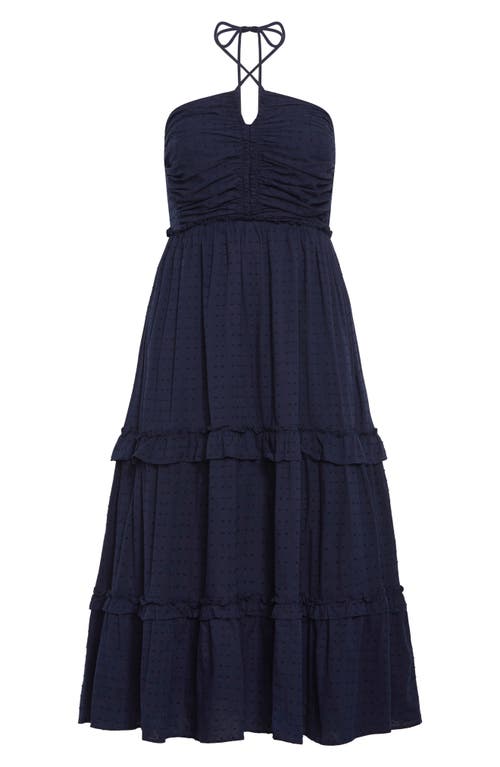 Shop City Chic Ivy Clip Dot Tiered Halter Dress In Navy