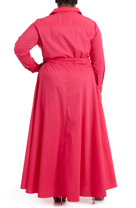 Shop Pari Passu Long Sleeve Maxi Poplin Shirtdress In Watermelon