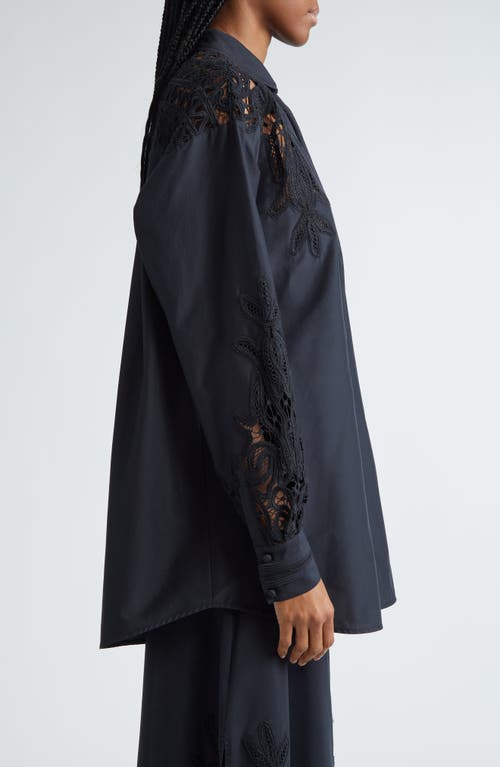 Shop Ulla Johnson Harden Embroidered Yoke Cotton & Silk Tunic Shirt In Noir