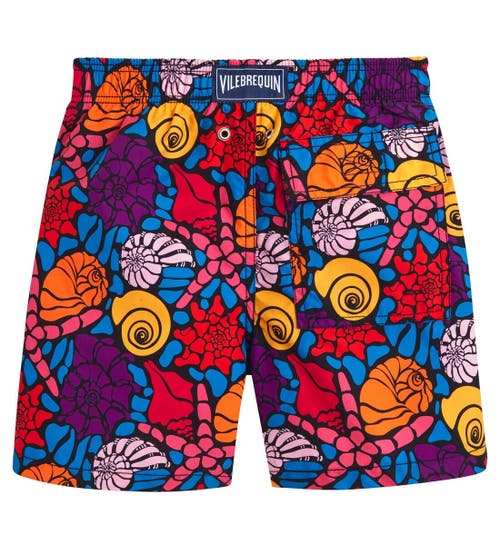 Vilebrequin Kids' Noumea Sea Shells Swim Shorts In Bleu Marine