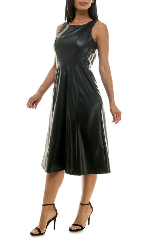 Nina Leonard Scoop Neck A-line Faux Leather Dress In Black