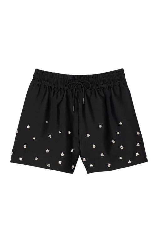 Shop Sandro Rhinestone Wide-leg Shorts In Black