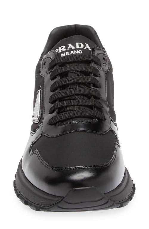 Prada Downtown Nappa Leather And Nylon Sneakers In Nero/nero