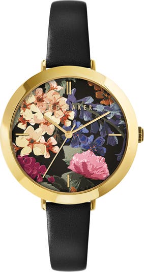 Ted Baker London Ammy Floral Leather Strap Watch, 37.5mm