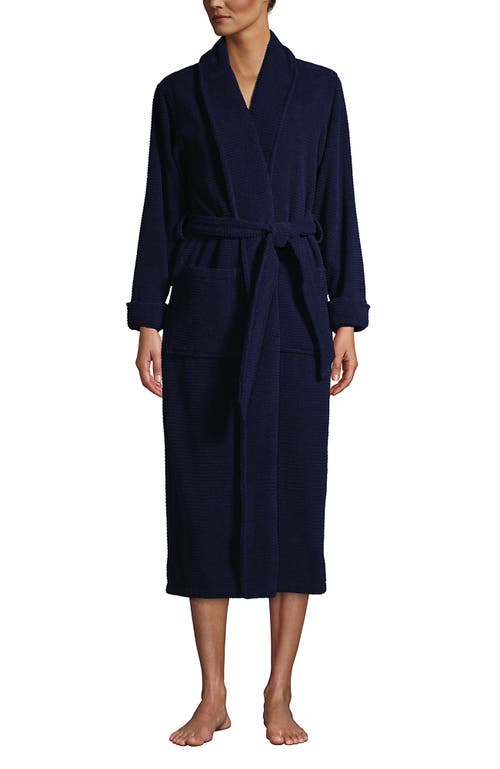 Shop Lands' End Cotton Terry Long Spa Bath Robe In Deep Sea Navy