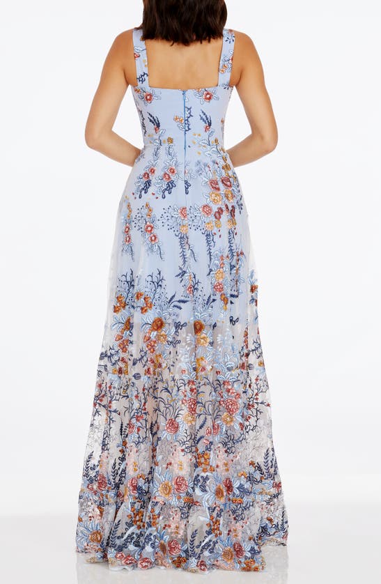 Shop Dress The Population Anabel Floral Embroidered Chiffon Gown In Sky Multi