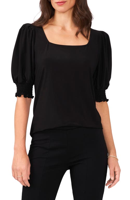 Chaus Square Neck Smocked Sleeve Blouse in Black