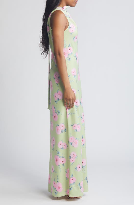 Shop Wayf The Avery Floral One-shoulder Gown In Pistachio Floral