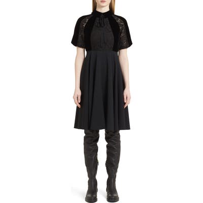 Valentino Guipure Lace Inset Crepe Dress, Black