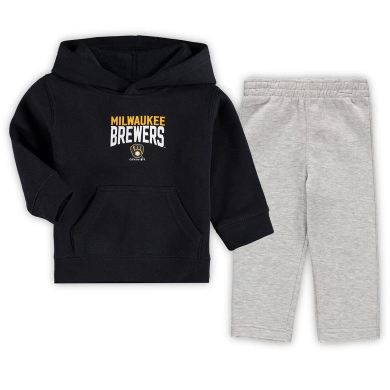 Outerstuff Kids' Toddler Navy/heathered Gray Milwaukee Brewers Fan Flare Fleece Hoodie And Pants Set
