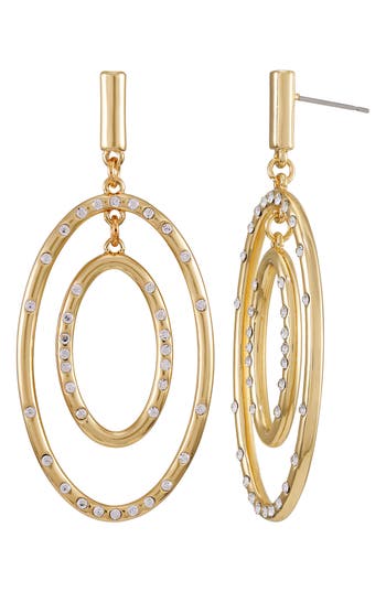 Vince Camuto Pavé Crystal Oval Drop Earrings In Gold Tone