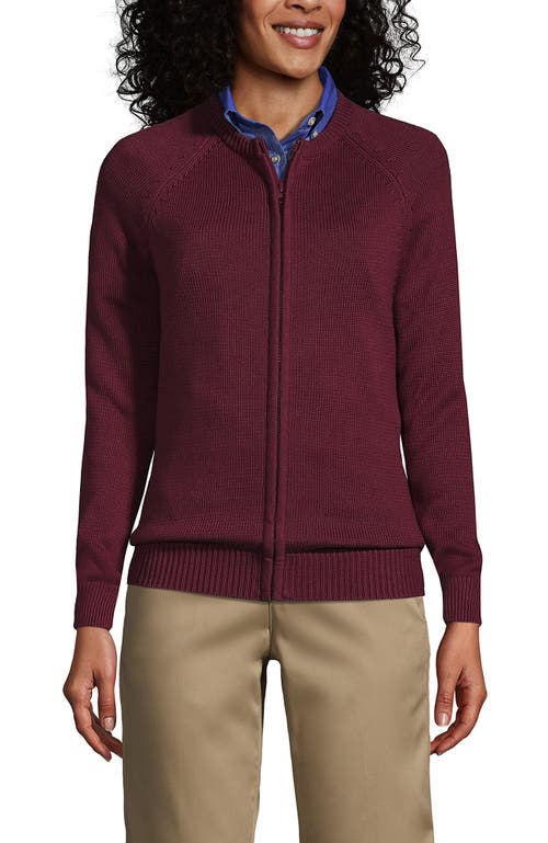 Lands' End School Uniform Cotton Modal Zip-front Cardigan Sweater In Burgundy