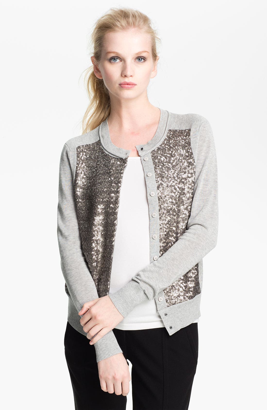 grey sequin cardigan