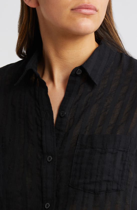 Shop Rails Charli Shadow Stripe Cotton Button-up Shirt In Black Shadow Stripe