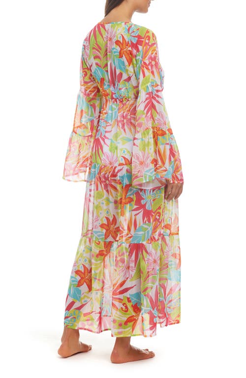 Bleu Rod Beattie Rod Beattie Floral Long Sleeve Crinkle Chiffon Cover-up Robe In Pink Multi