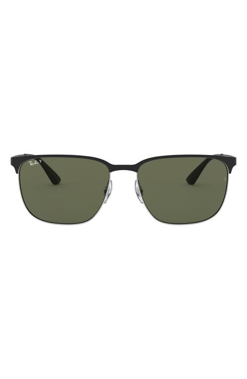 Ray-Ban 59mm Square Sunglasses in Silver/shiny Black/dark Green at Nordstrom