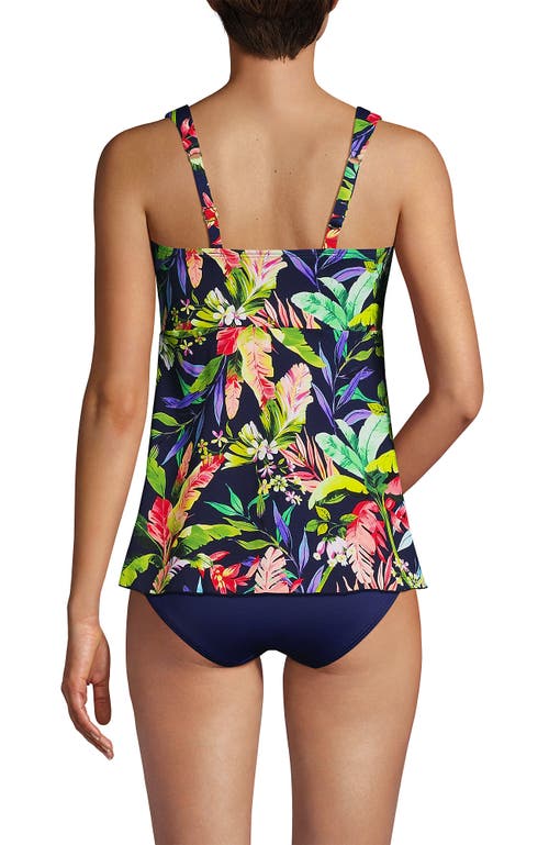 Shop Lands' End Flutter Scoop Neck Tankini Top In Navy/prism Pink Multi Palm