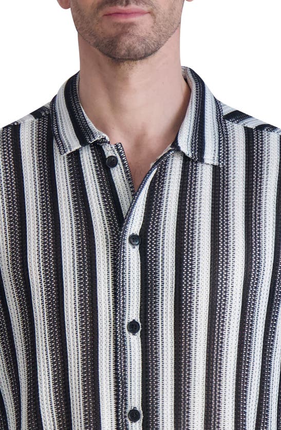 Shop Karl Lagerfeld Stripe Knit Short Sleeve Button-up Shirt In Black/ White