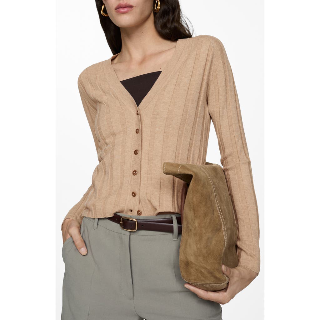 MANGO Knit Cardigan in Light Tan