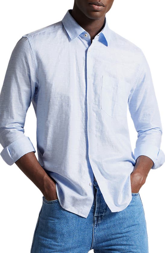 Shop Ted Baker London Linen & Cotton Blend Button-up Shirt In Light Blue