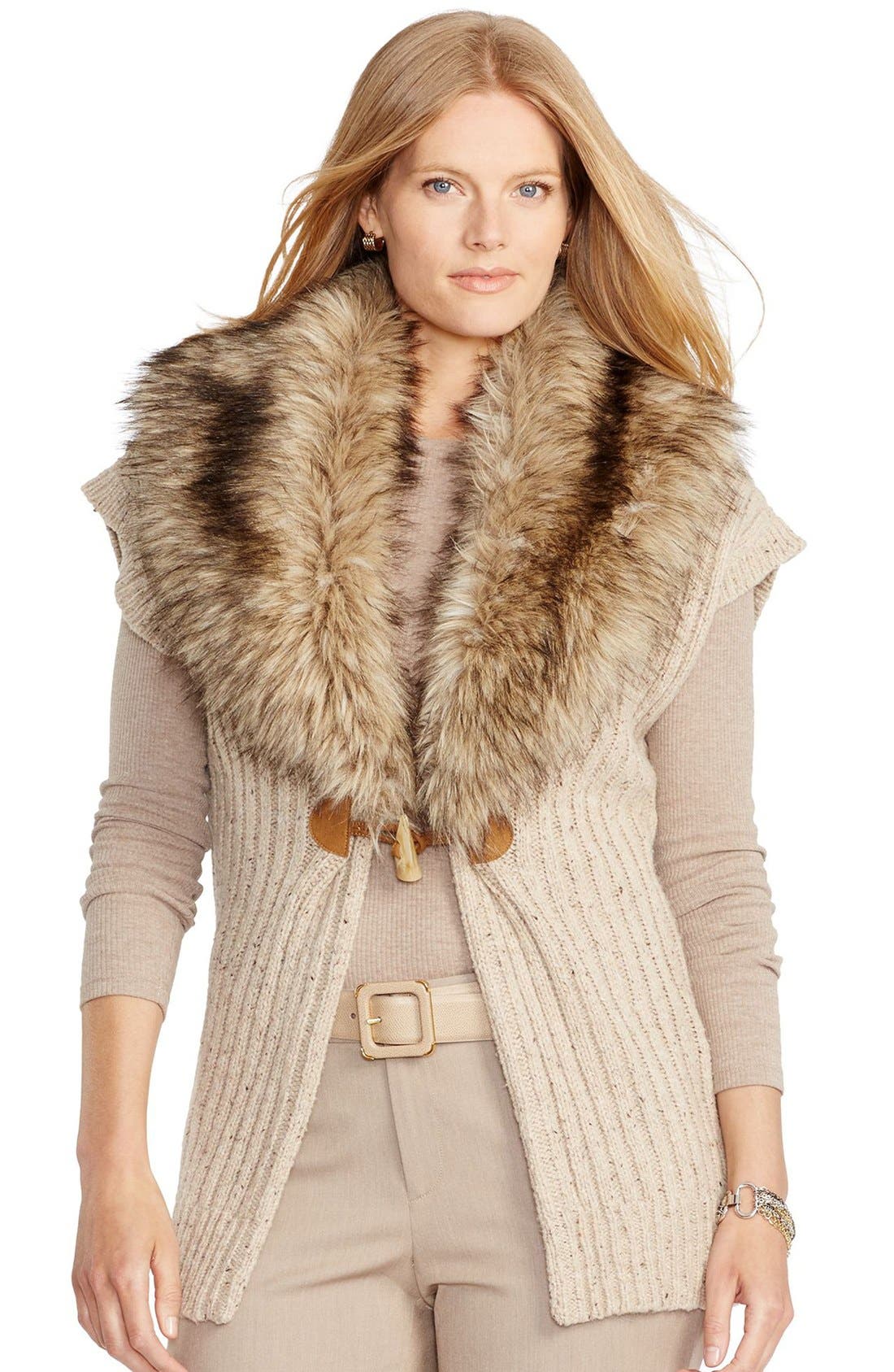 faux fur collar vest