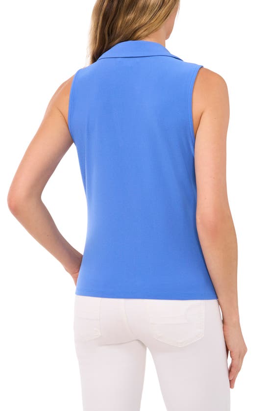 Shop Cece Sleeveless Crepe Knit Polo In Tropic Night Blue