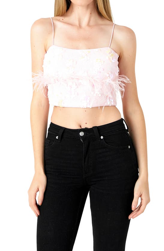 Shop Endless Rose Sequin & Feather Crop Top In Pink