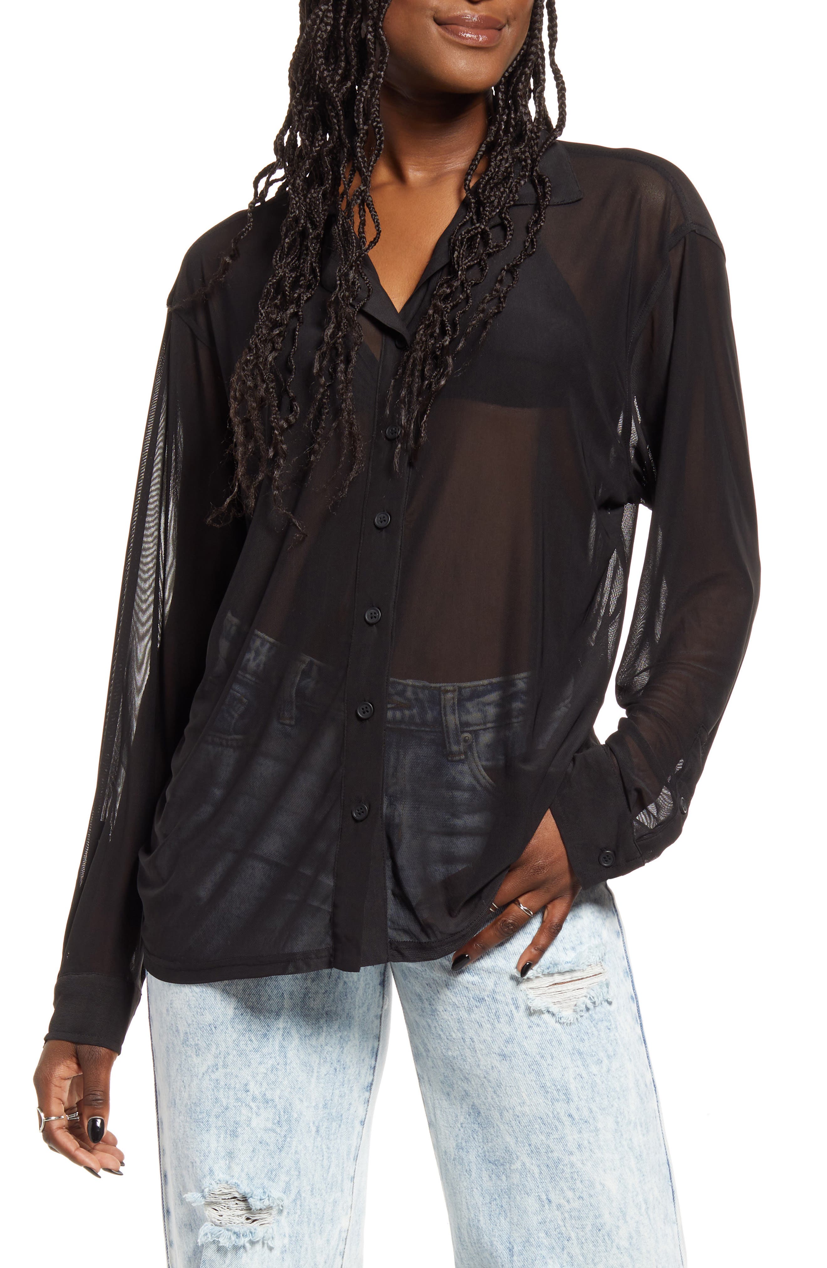 BP. Mesh Long Sleeve Button-Up Shirt 