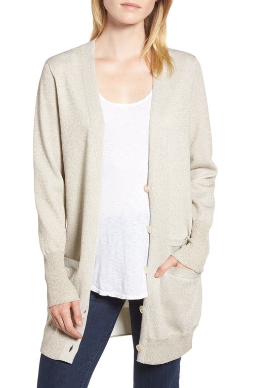 J. Crew Collection Long Cardigan in Double Knit Lurex in Silver Lurex at Nordstrom, Size Small
