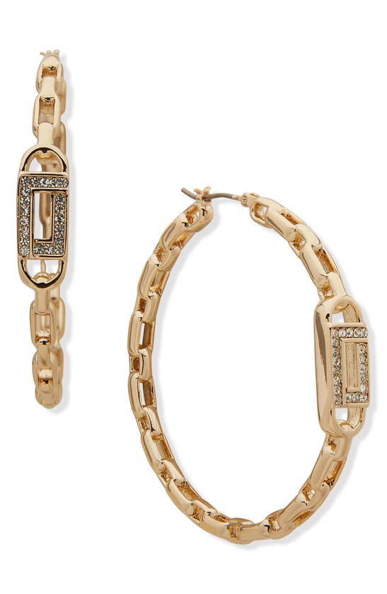 Karl Lagerfeld Crystal Chain Hoop Earrings In Goldtone/ Crystal