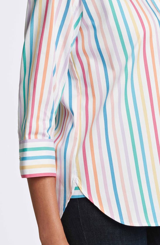 Shop Foxcroft Meghan Rainbow Stripe Button-up Shirt In White Multi Stripe