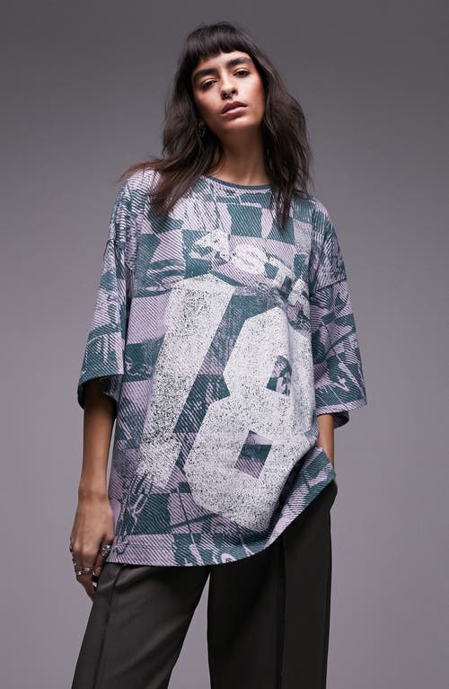 Topshop Sporty Oversize Graphic T-shirt In Grey Multi