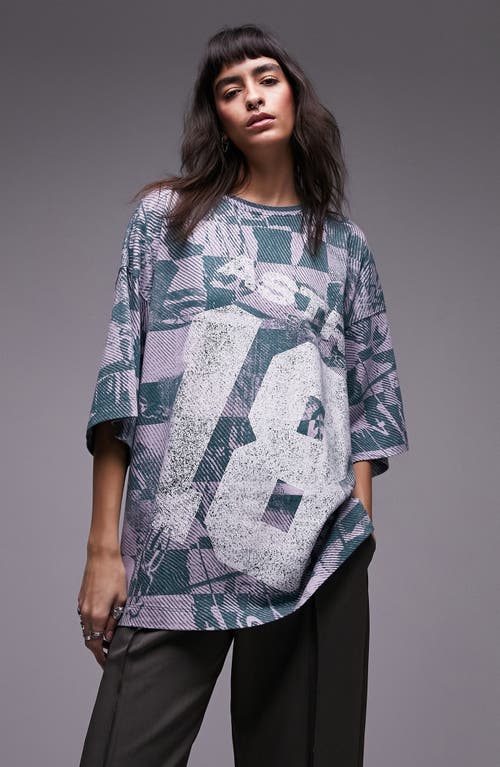 Shop Topshop Sporty Oversize Graphic T-shirt In Grey Multi