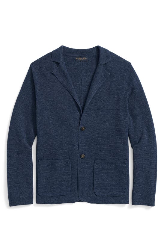 Shop Brooks Brothers Linen & Cotton Notched Lapel Cardigan In Linen Navy Marl