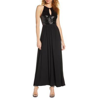 Morgan & Co. Sequin A-Line Gown, Black