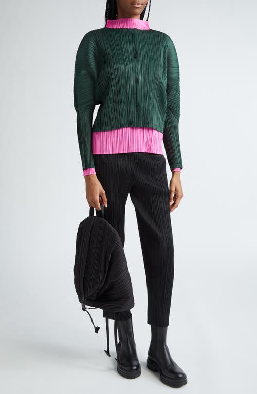 Shop Issey Miyake Pleats Please  Monthly Colors October Pleated Cardigan In Deep Green