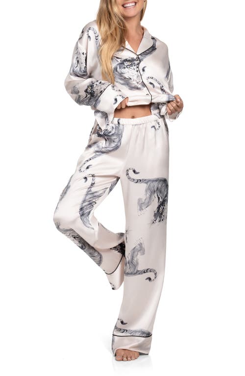 Shop Midnight Bakery Tiger Satin Pajamas In Cream